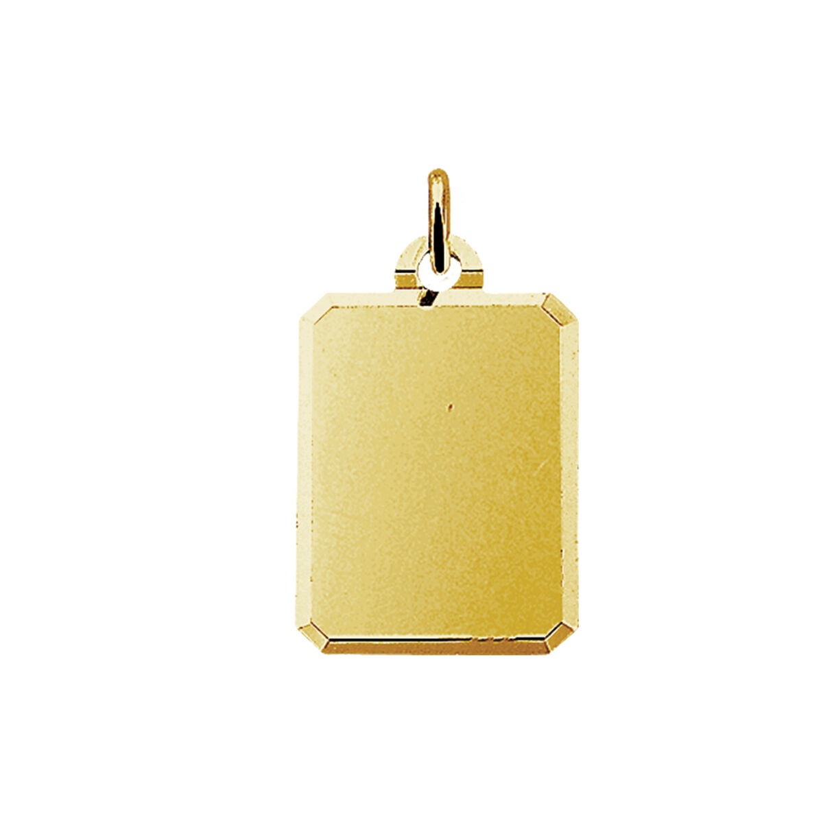 Pendentif rectangulaire en or jaune 14 carats avec des bords biseautés.