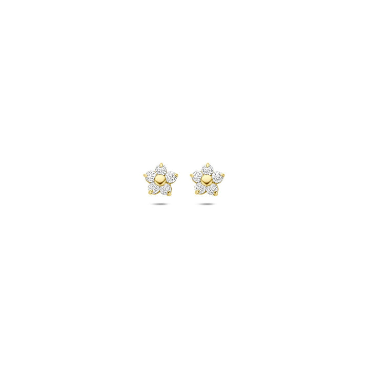 Gouden bloem oorknoppen met zirkonia – 14k