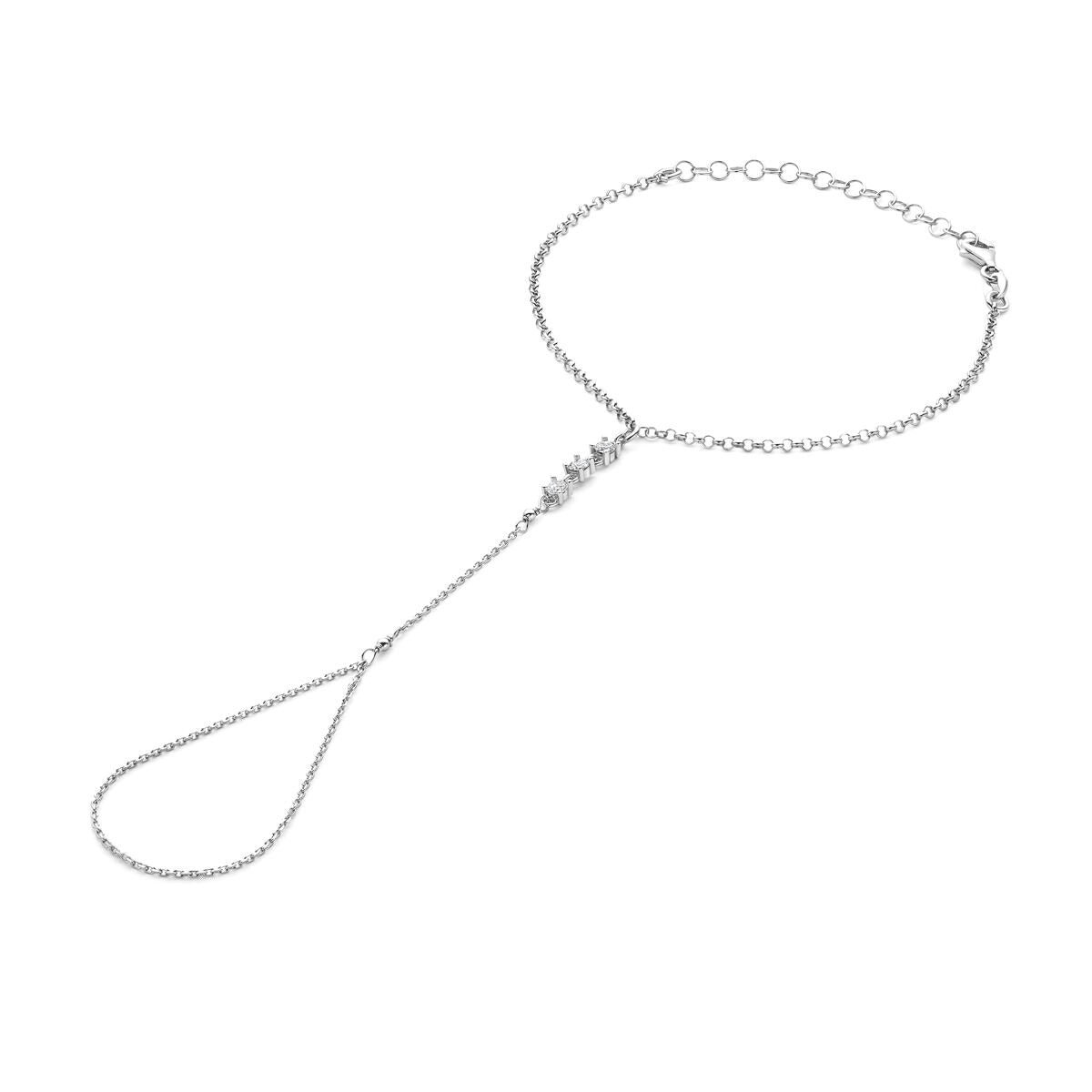 Bracelet en argent rhodié 925 avec zirconia, design délicat et forme en goutte.