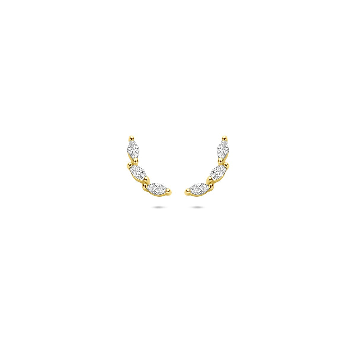 Boucles d'oreilles en argent doré avec zirconiums, formées de plusieurs pierres brillantes.