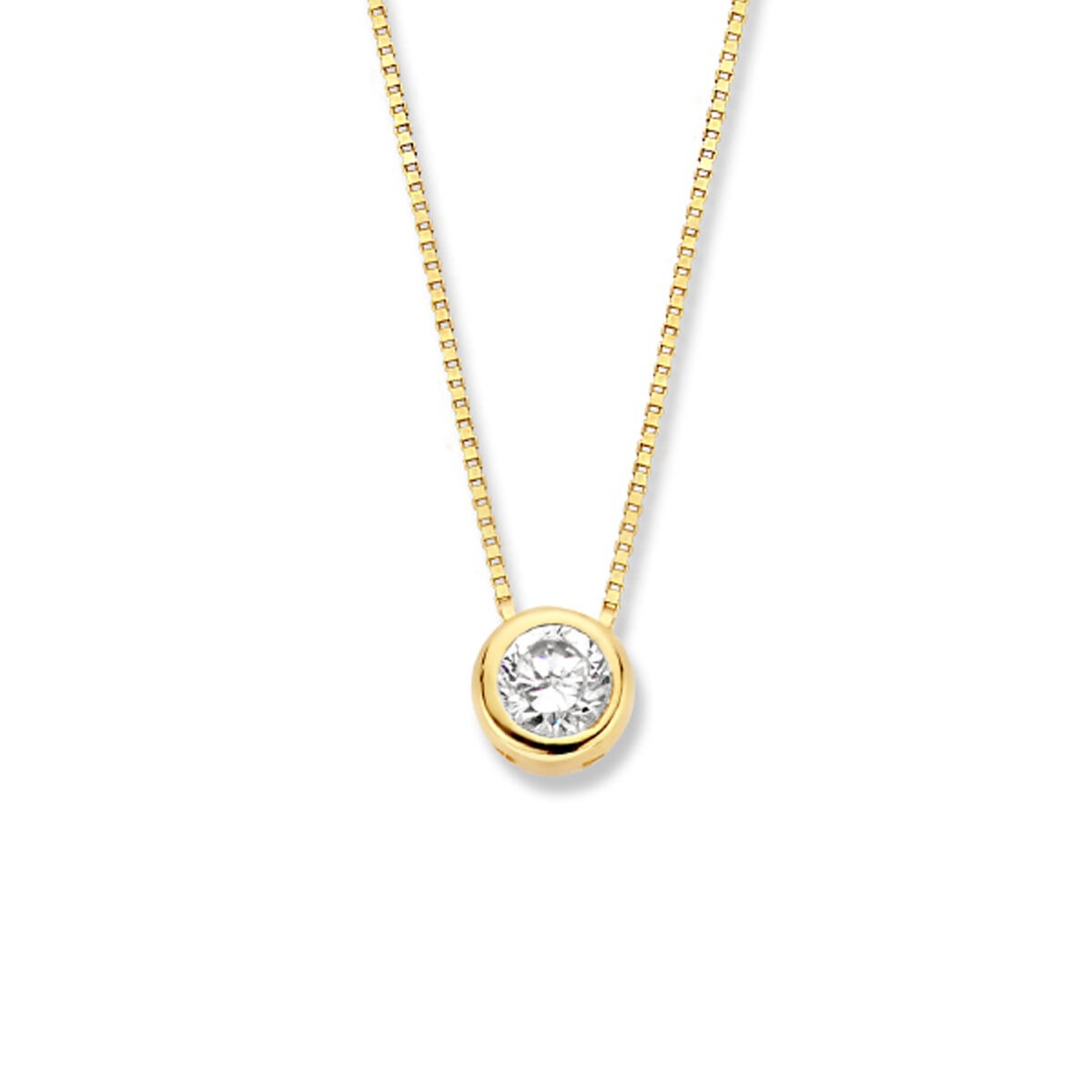 Collier en or 14 carats avec un pendentif en zirconium, chaîne vénitienne.
