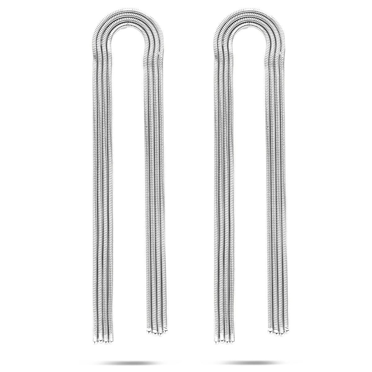 Boucles d'oreilles en argent rhodié avec motif en chaîne, longueur de 91 mm.