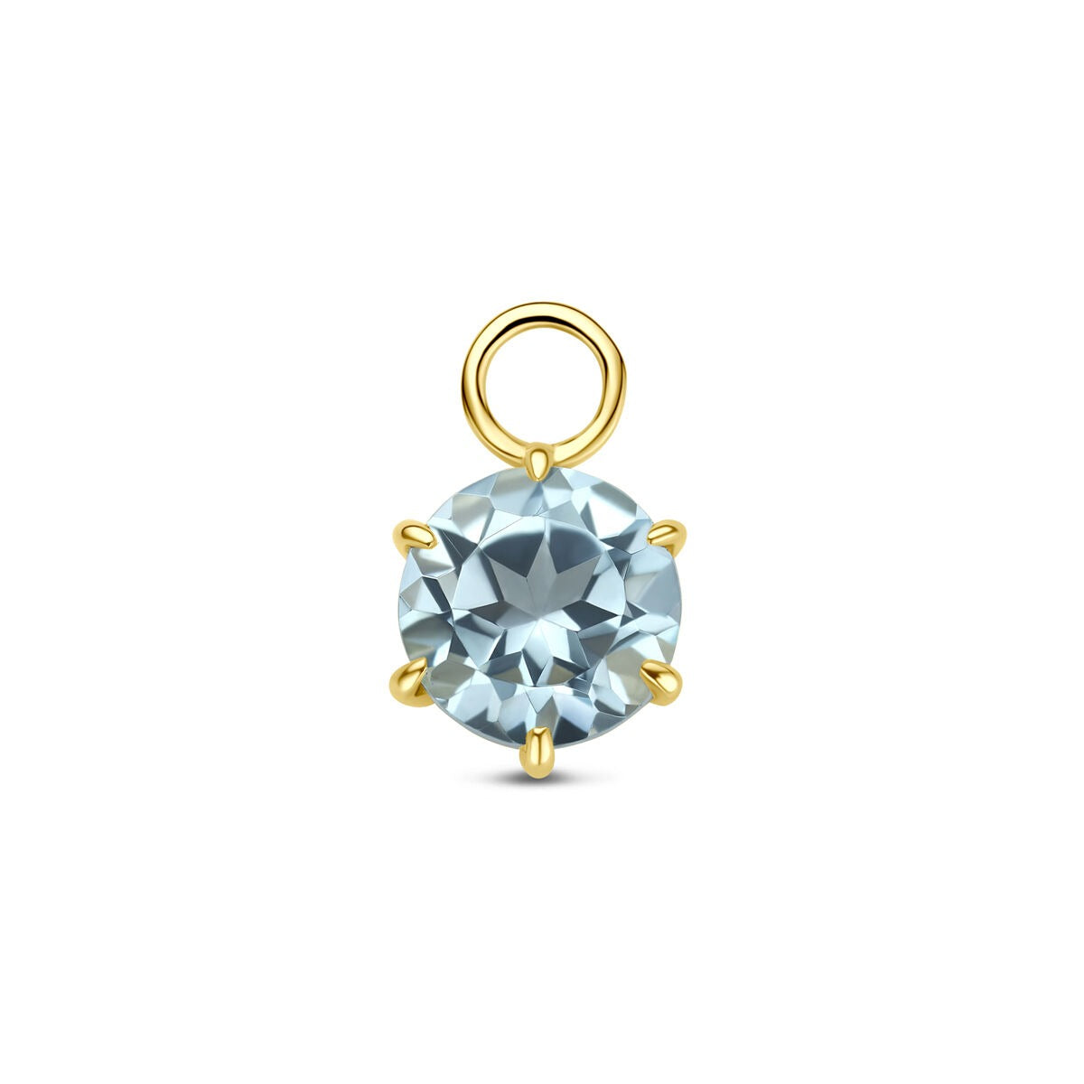 Pendentif en or jaune 14 carats avec topaze bleue, taille ronde et serti à griffes.