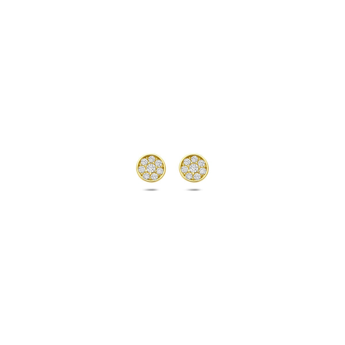 Boucles d'oreilles en or jaune 9 carats avec zirconia, forme ronde et sertissage en pavé.