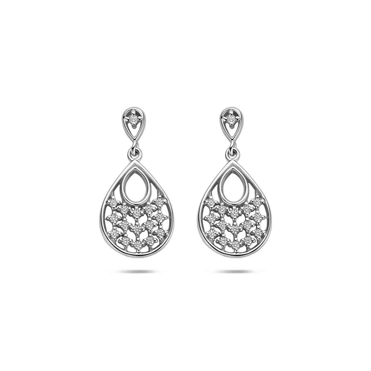 Boucles d'oreilles en argent rhodié avec zirconium en forme de goutte.