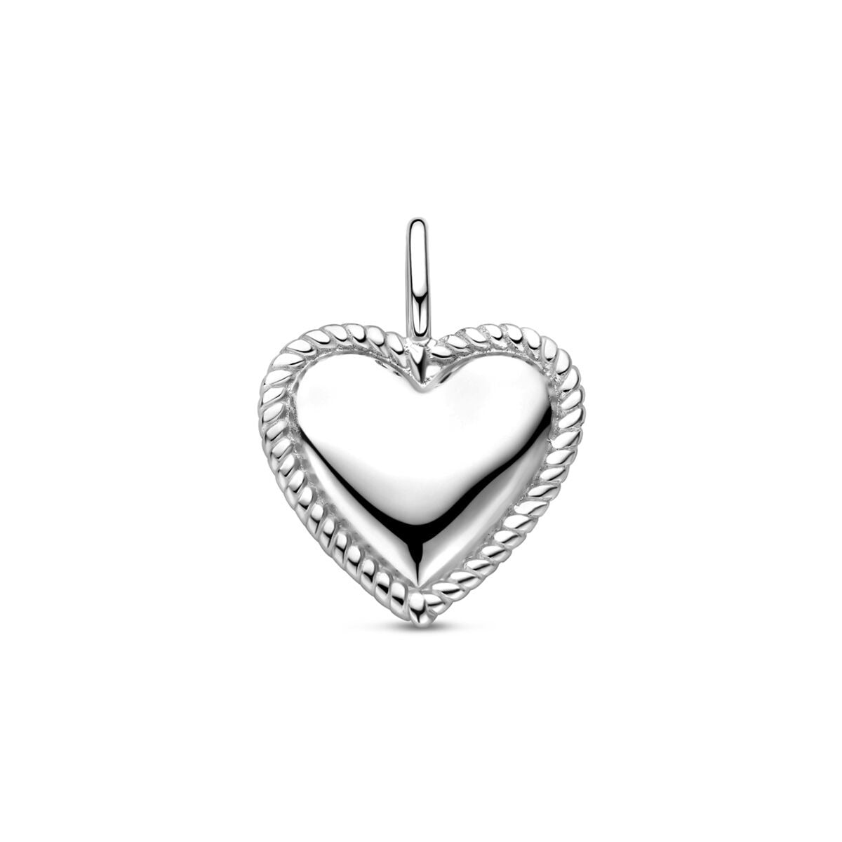 pendentif en argent en forme de cœur avec une finition rhodiée, mesurant 19,5 mm.