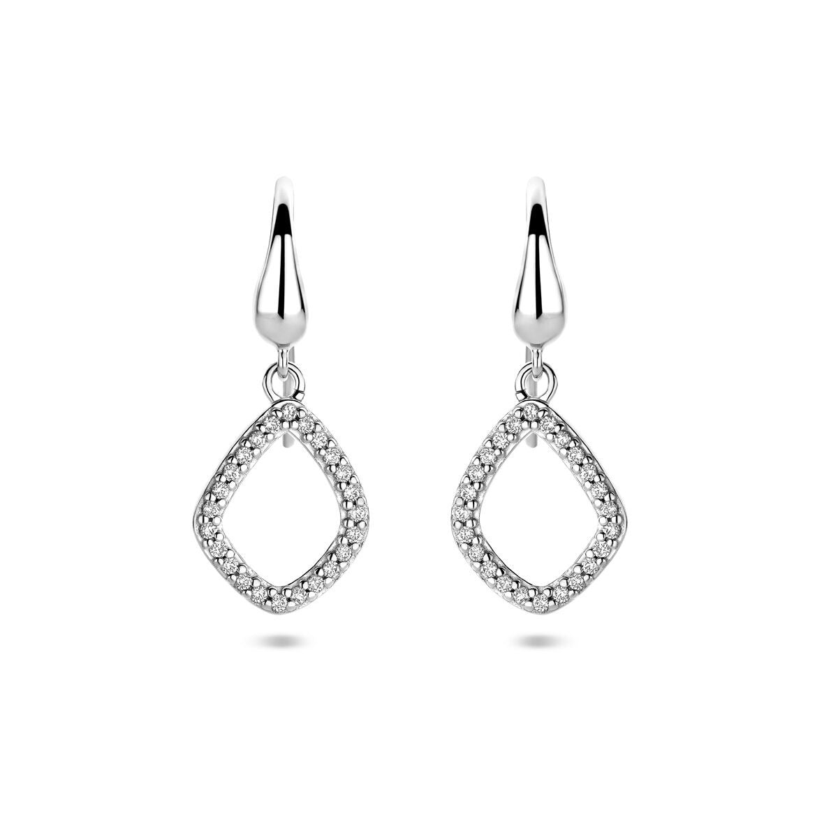 Boucles d'oreilles en argent en forme de losange avec zirconia, mesurant 25 mm.