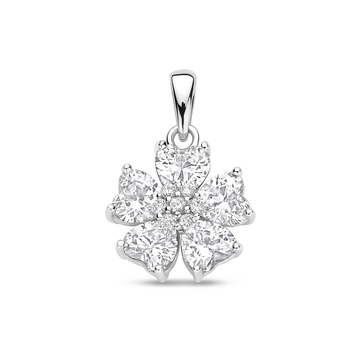 pendentif en argent rhodié en forme de cœur avec zirconia.