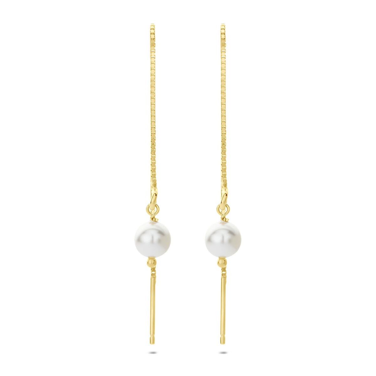 Boucles d'oreilles en argent doré avec perles, pendantes et fines tiges.