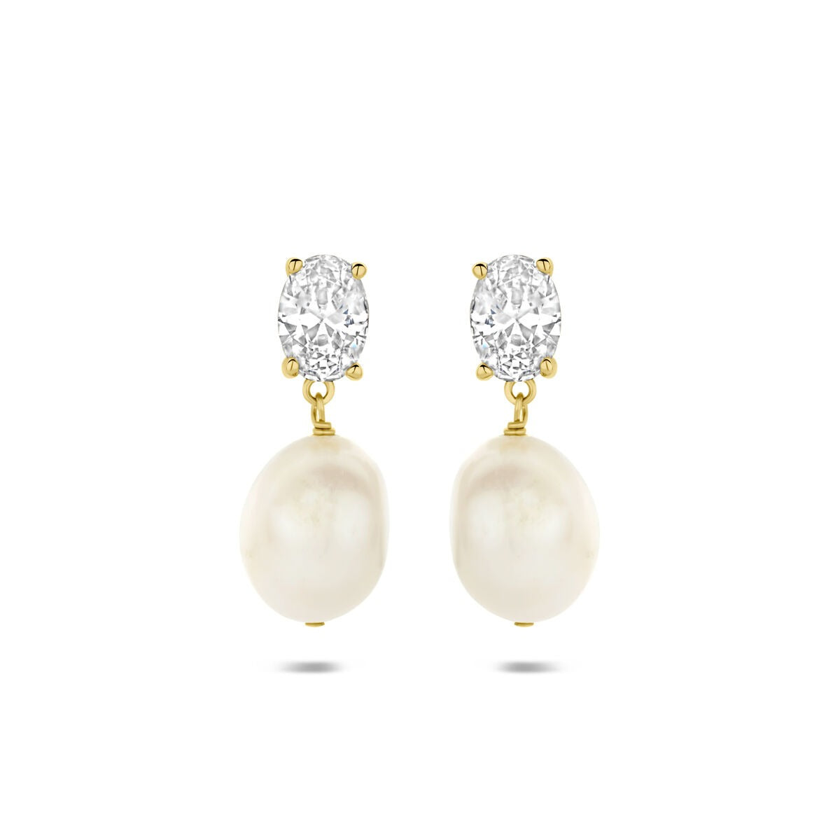 Boucles d'oreilles en argent 925 doré avec perles et zirconiums.
