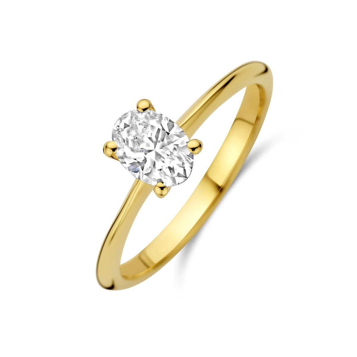 Bague en or jaune 14 carats avec diamant lab grown ovale de 0,50 ct.