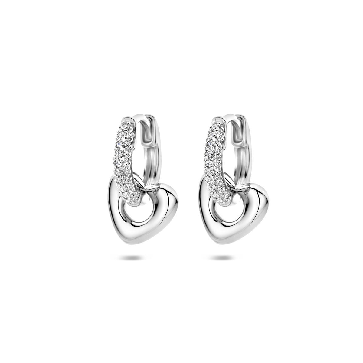 Boucles d'oreilles en argent rhodié en forme de cœur avec zirconia.