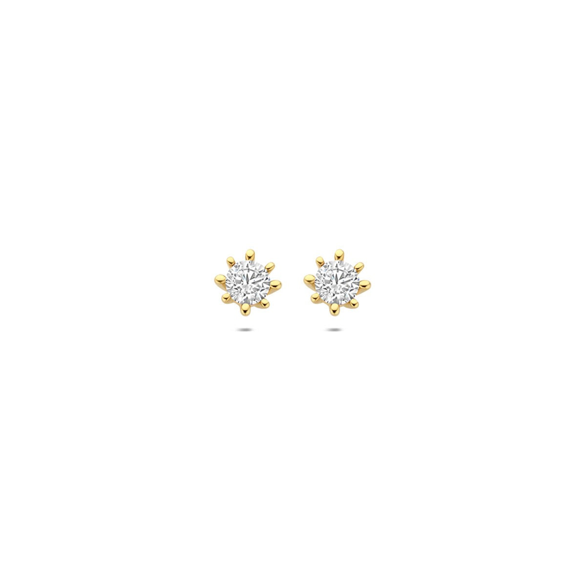 Boucles d'oreilles en or jaune 9 carats avec zircons, en forme de fleur.