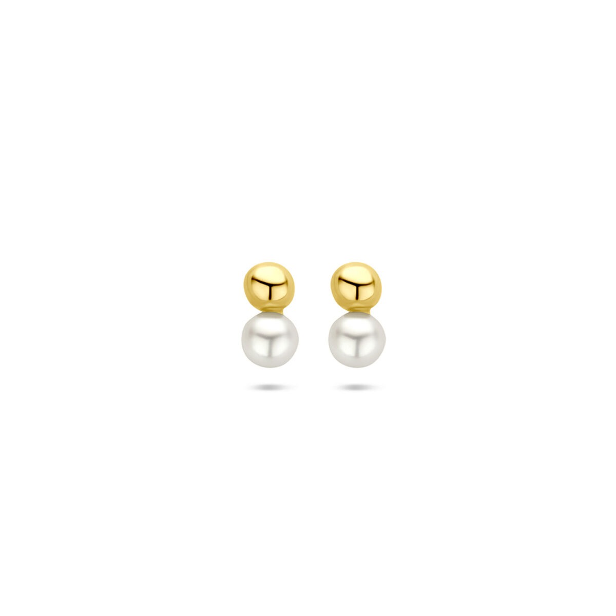 Boucles d'oreilles en or 14 carats avec perle et boule, mesurant 6,5 mm.