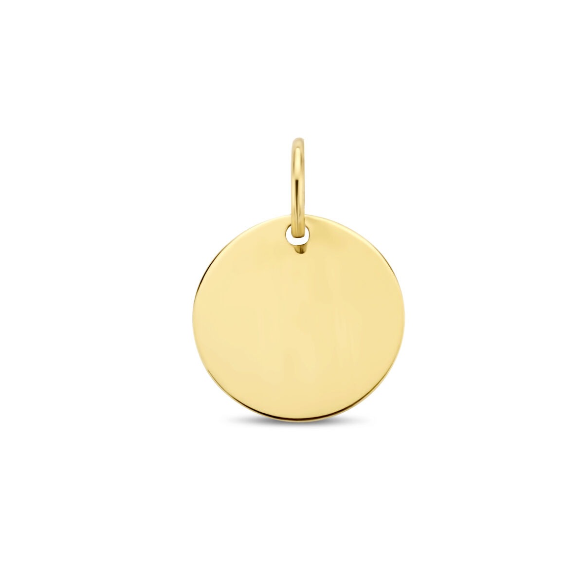 Pendentif rond en or jaune 9 carats, surface lisse et brillante, idéal pour gravure.