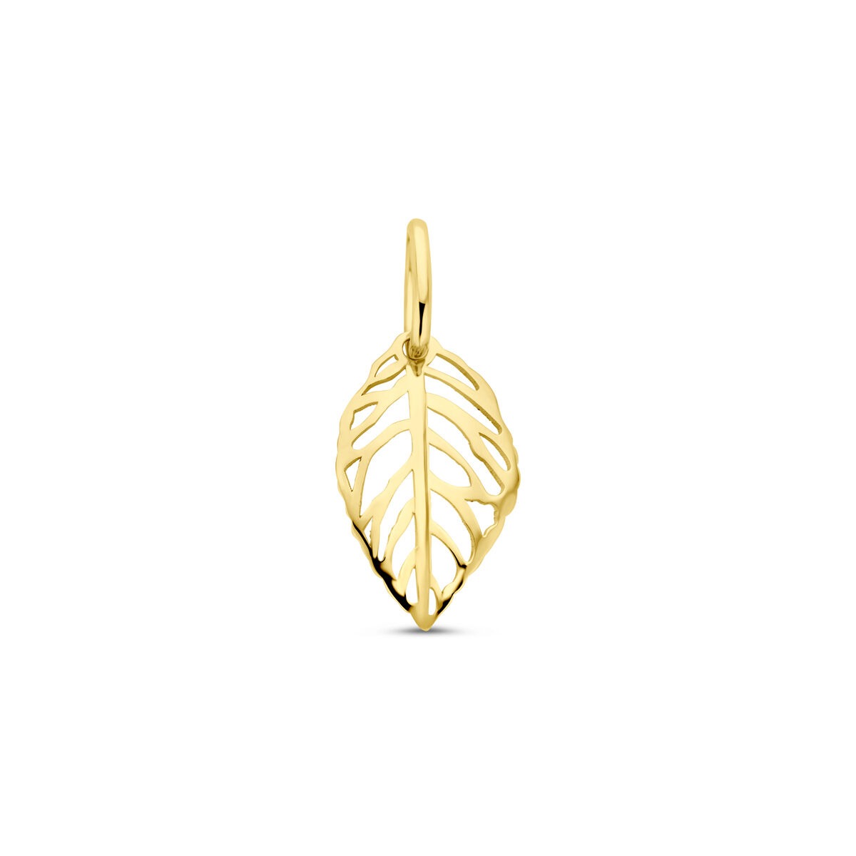 Pendentif en or jaune 14 carats en forme de feuille, mesurant 17 mm.