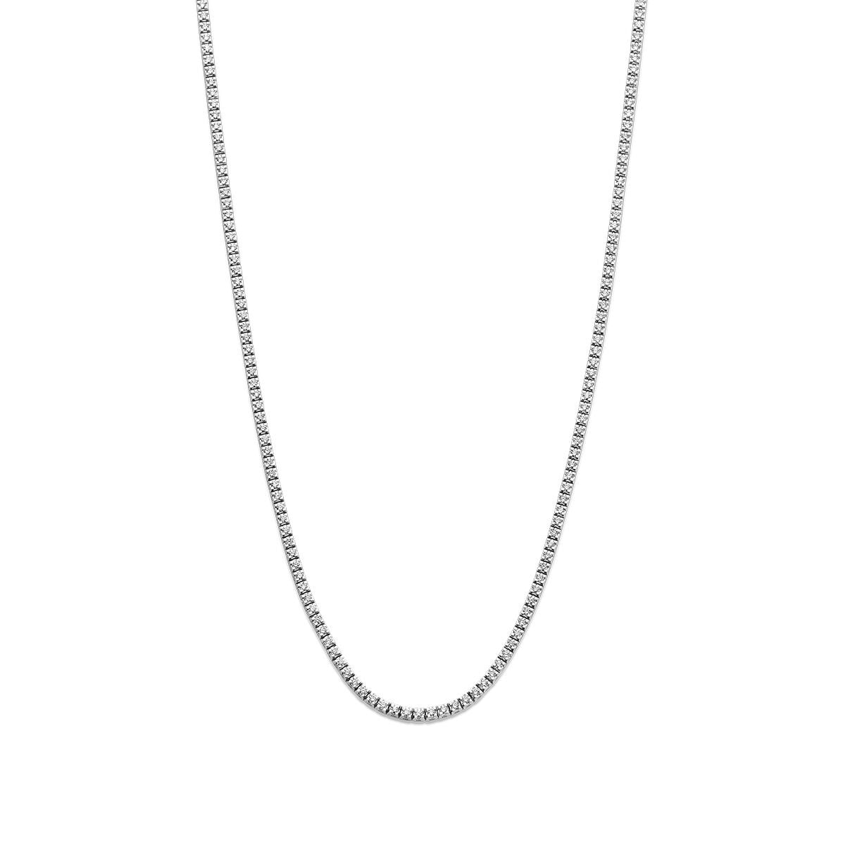 Collier en or blanc 14k avec diamants de 2,00 ct, chaîne fine et brillante.