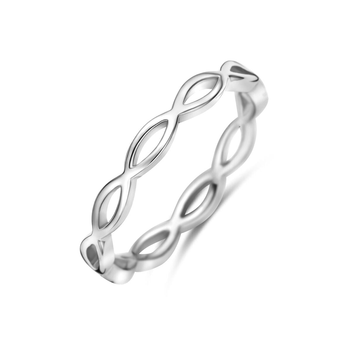 Bague en argent 925 rhodié avec un motif en forme d'infini.