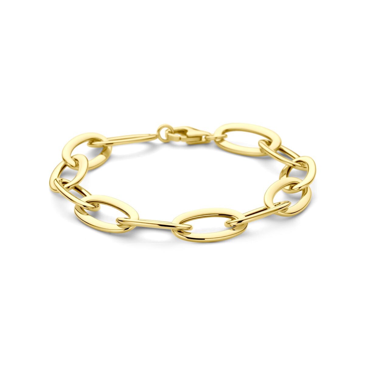 Bracelet en or 14 carats avec maillons en forme d'ancre et fermoir à mousqueton.