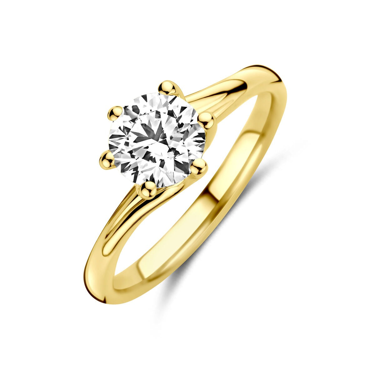 Bague en or jaune 14 carats avec un diamant de 1,00 ct cultivé en laboratoire.
