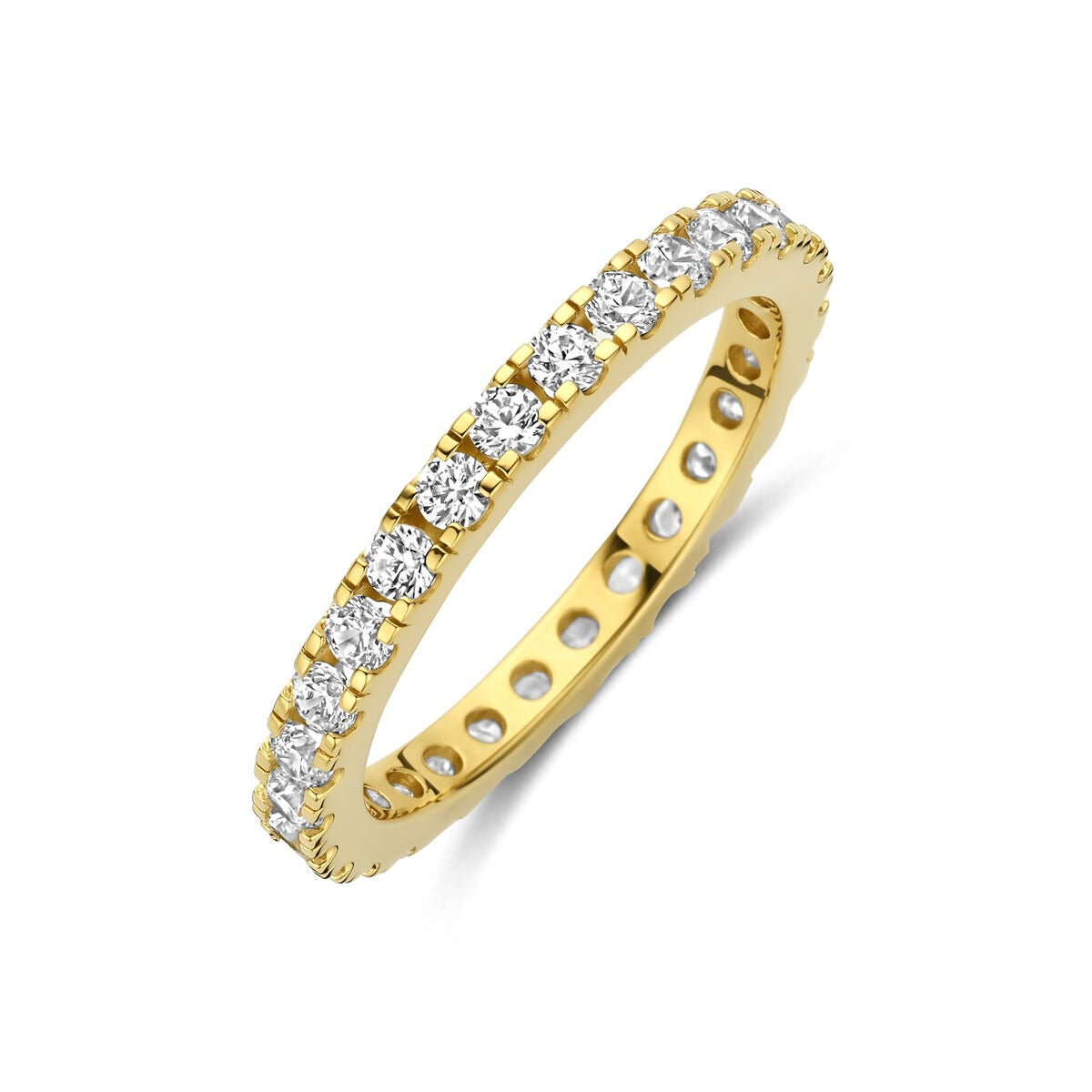 Bague en argent 925 plaqué or ornée de zircons de 2,2 mm.