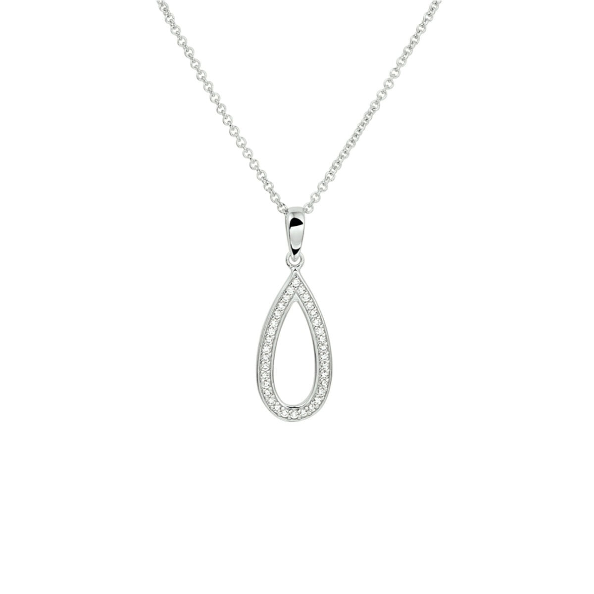 Collier en argent avec pendentif en forme de goutte ornée de zirconia, rhodié.