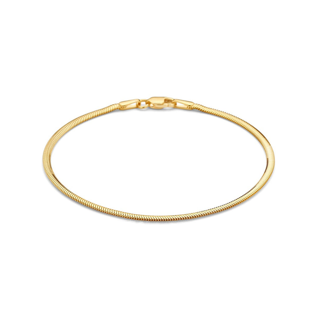 Bracelet en or jaune 14 carats avec un design serpent, finition lisse et brillante.