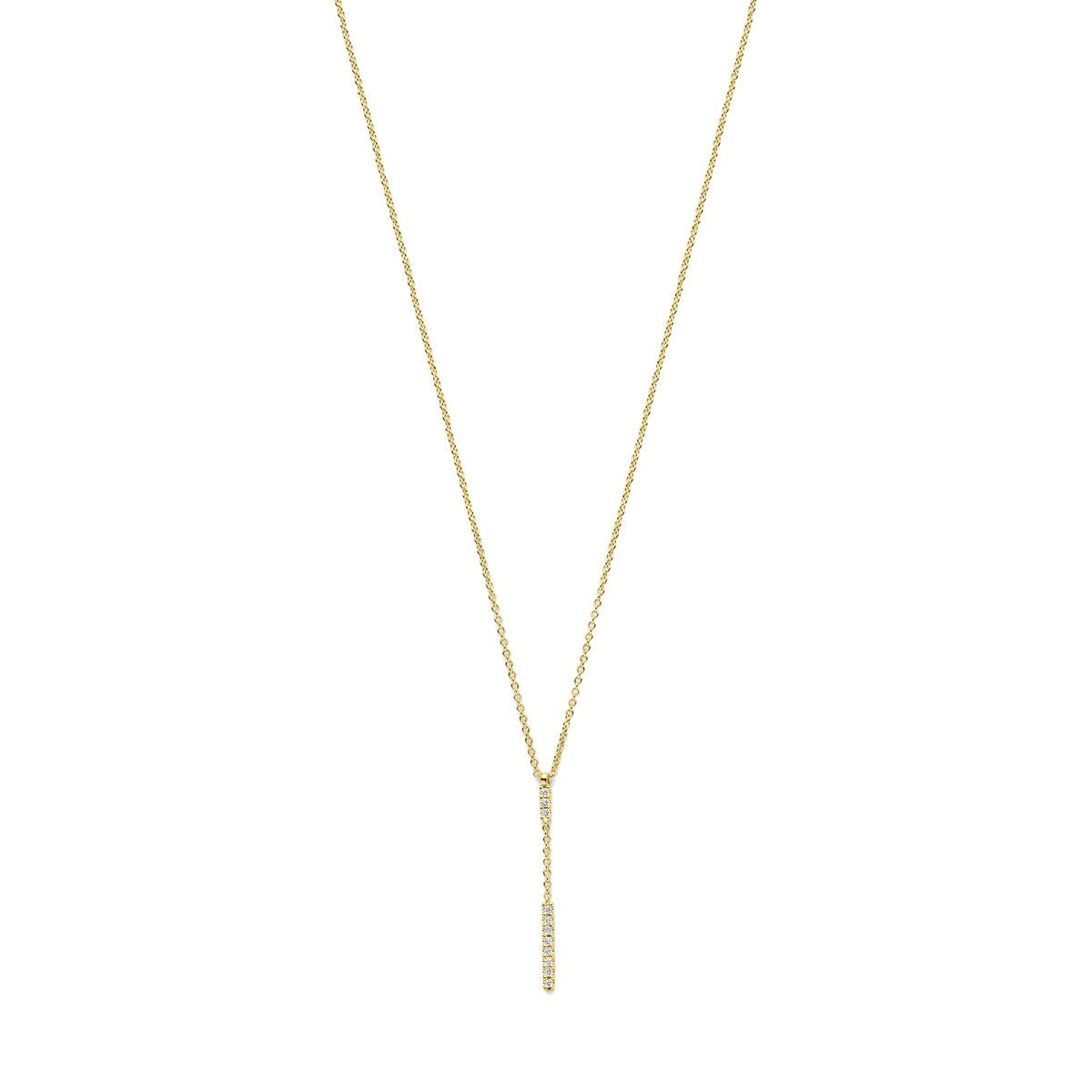 Collier y en or jaune 14k avec un pendentif en diamant.