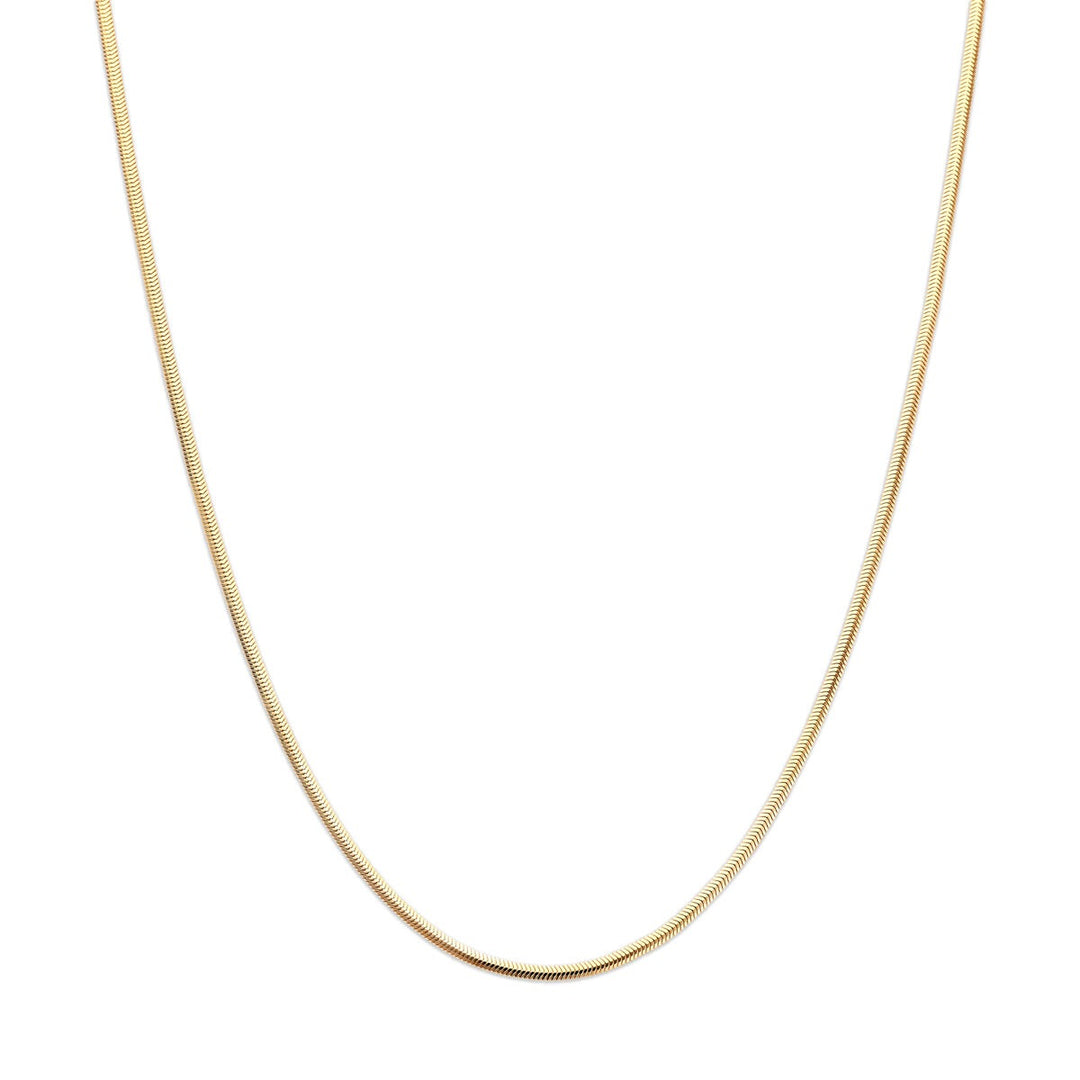 Collier en or jaune 14 carats avec un design serpent, fin et lisse.