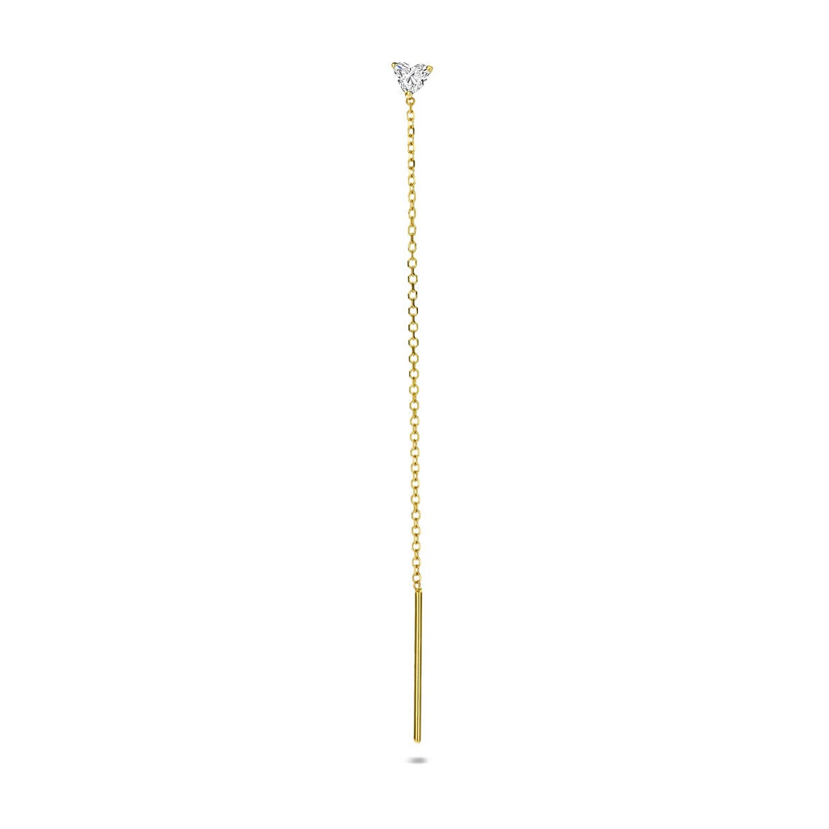 Boucle d'oreille en or jaune 14k avec diamant cultivé en laboratoire, forme allongée.