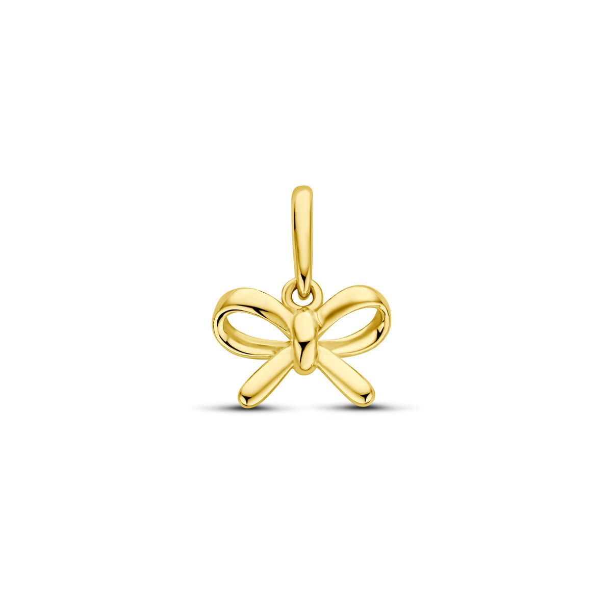 Geelgouden hanger in de vorm van een strik met een glanzende afwerking.