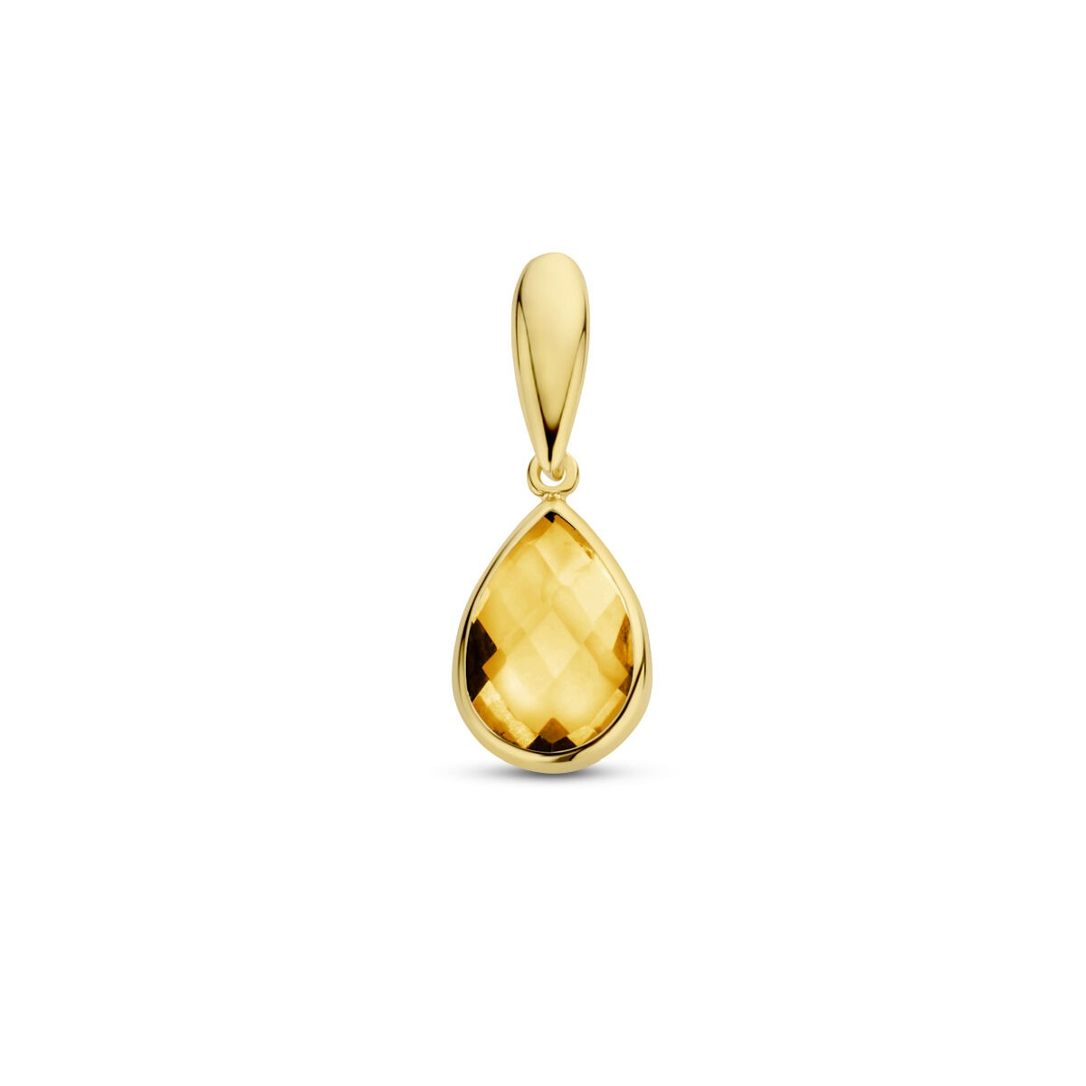 Pendentif en or jaune 9 carats avec une pierre de citrine en forme de goutte.