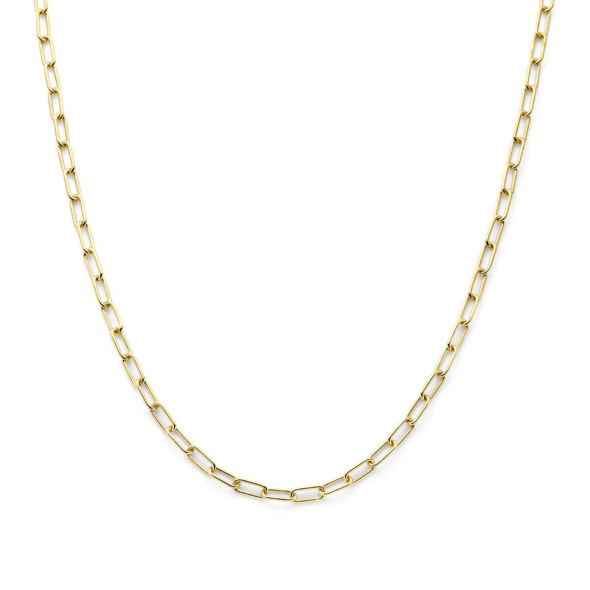 Geelgouden collier met zilverkern, 45 cm lang en 4,7 mm breed, met een schakelpatroon.