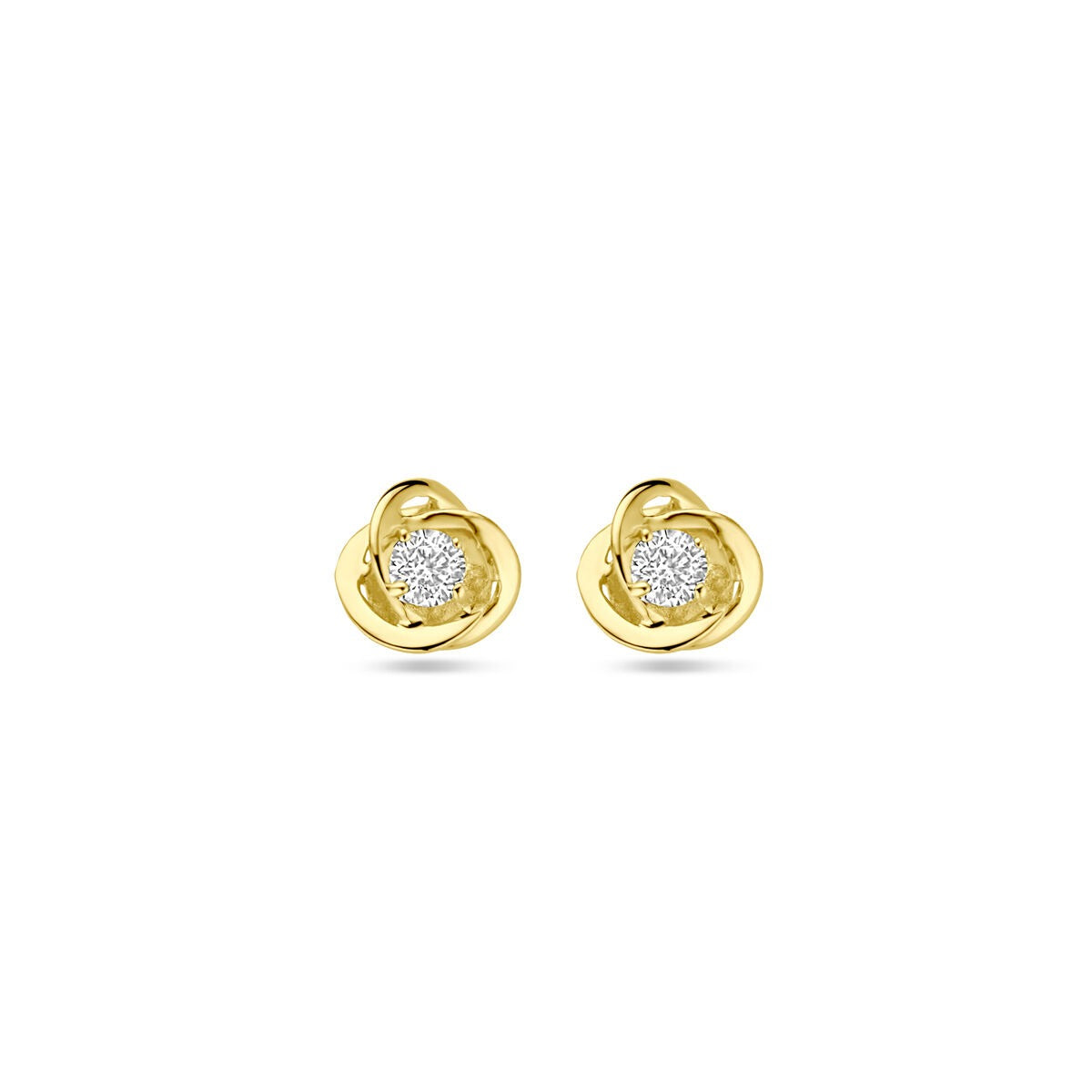 Boucles d'oreilles en or jaune de 9 carats avec zirconia, d'un diamètre de 7 mm.