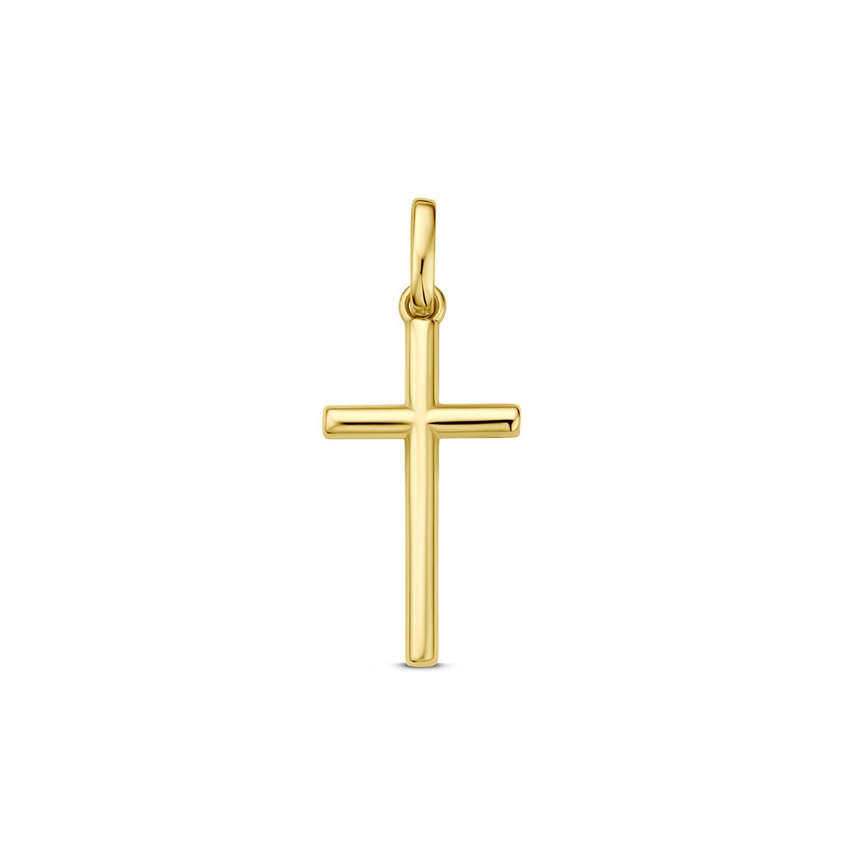 Pendentif croix en or jaune 9 carats, finition lisse et brillante.