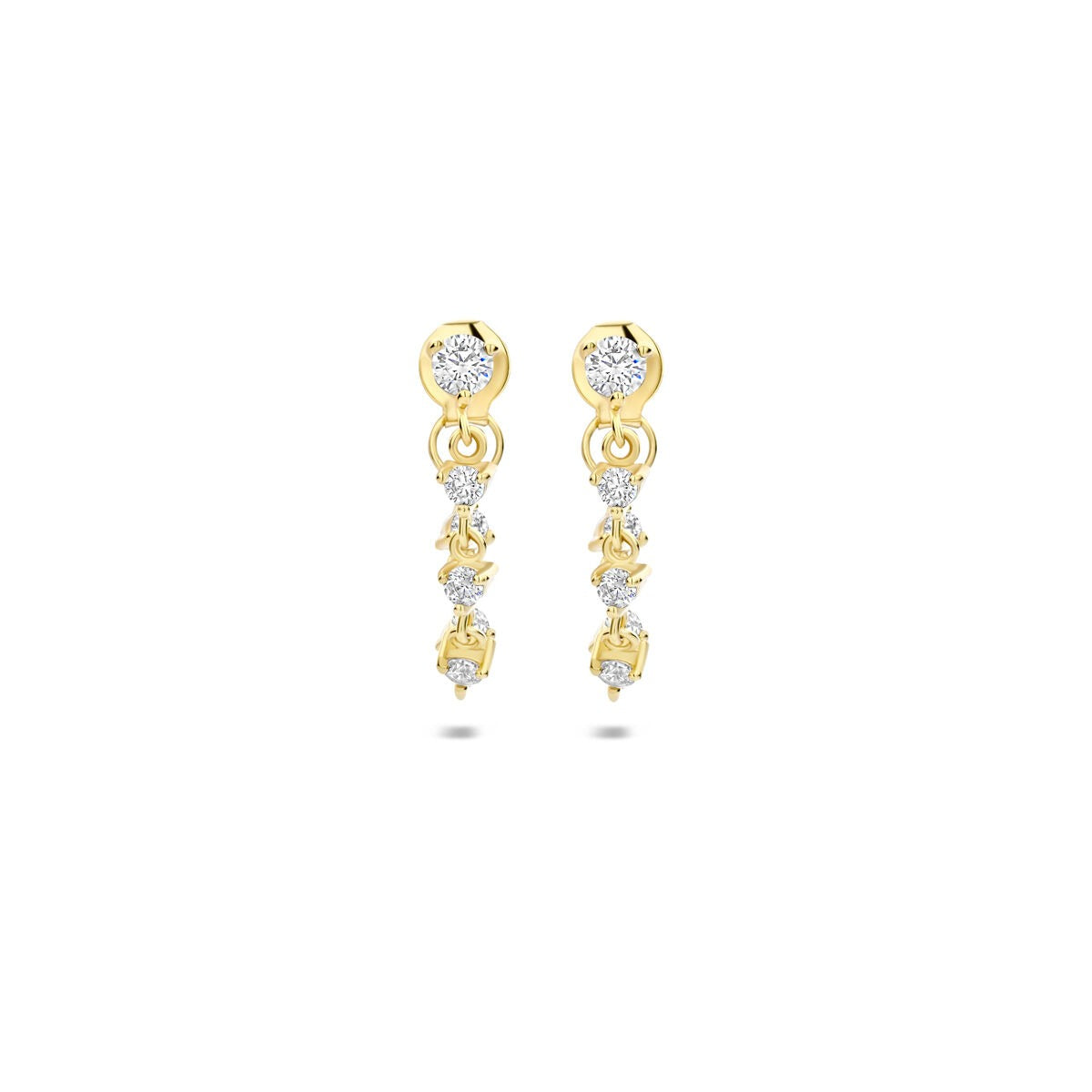 Boucles d'oreilles en argent 925 doré avec zirconias, ornées de plusieurs pierres brillantes.