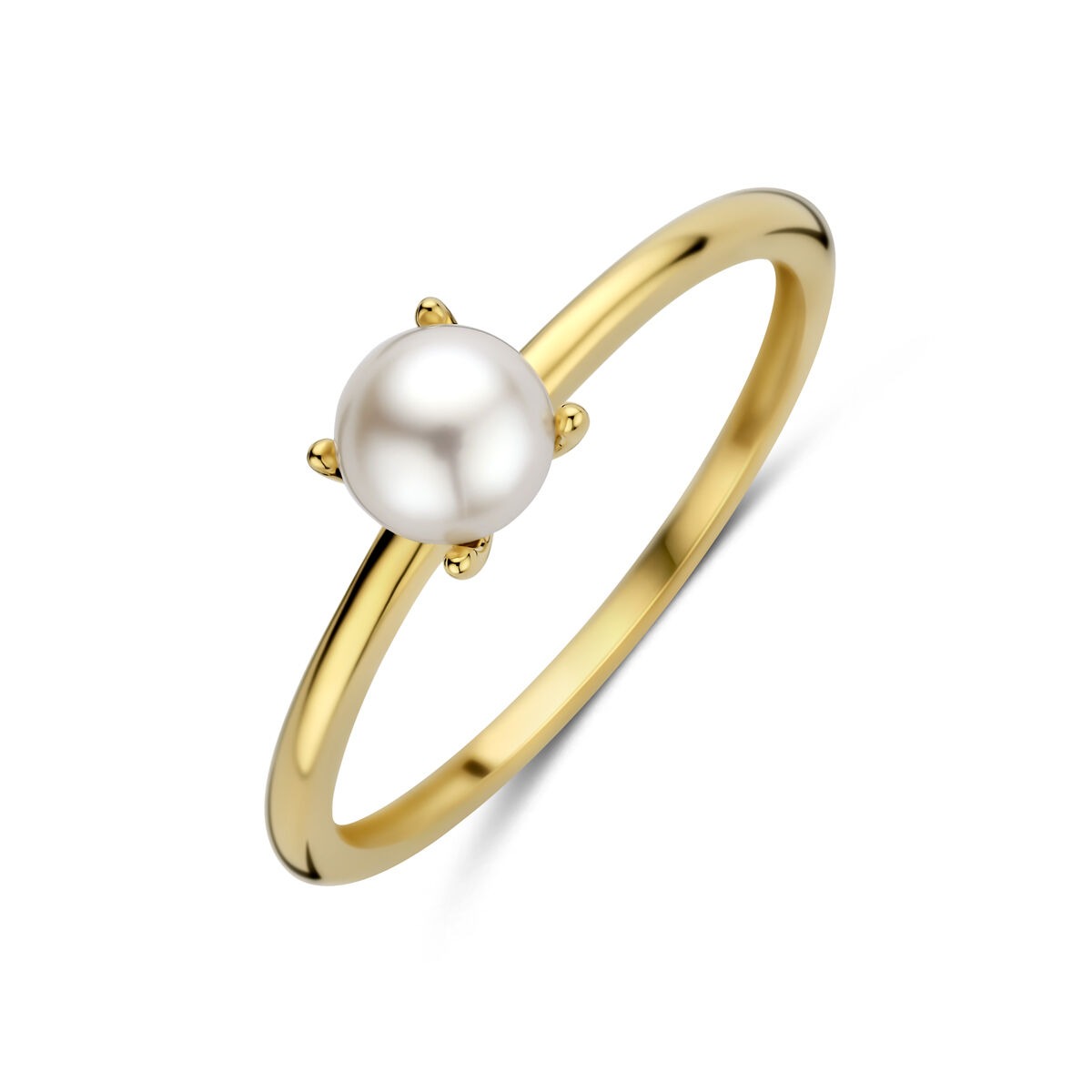 Bague en or jaune 14 carats avec une perle blanche de 5 mm.