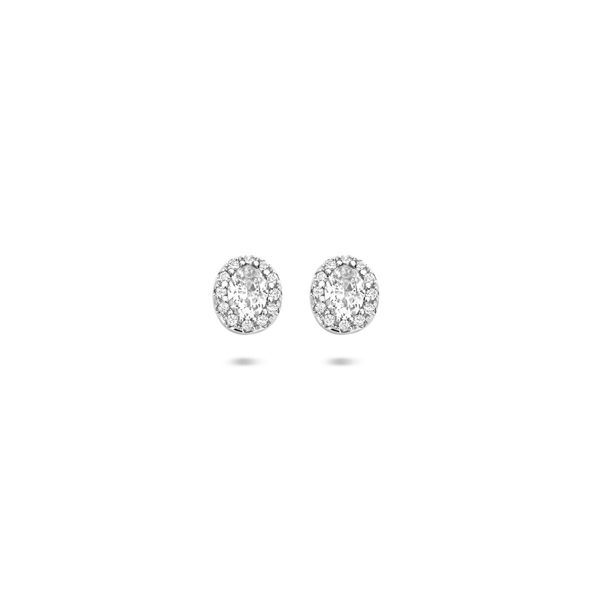 Boucles d'oreilles en argent 925 rhodié avec zirconium, forme ronde et finition brillante.