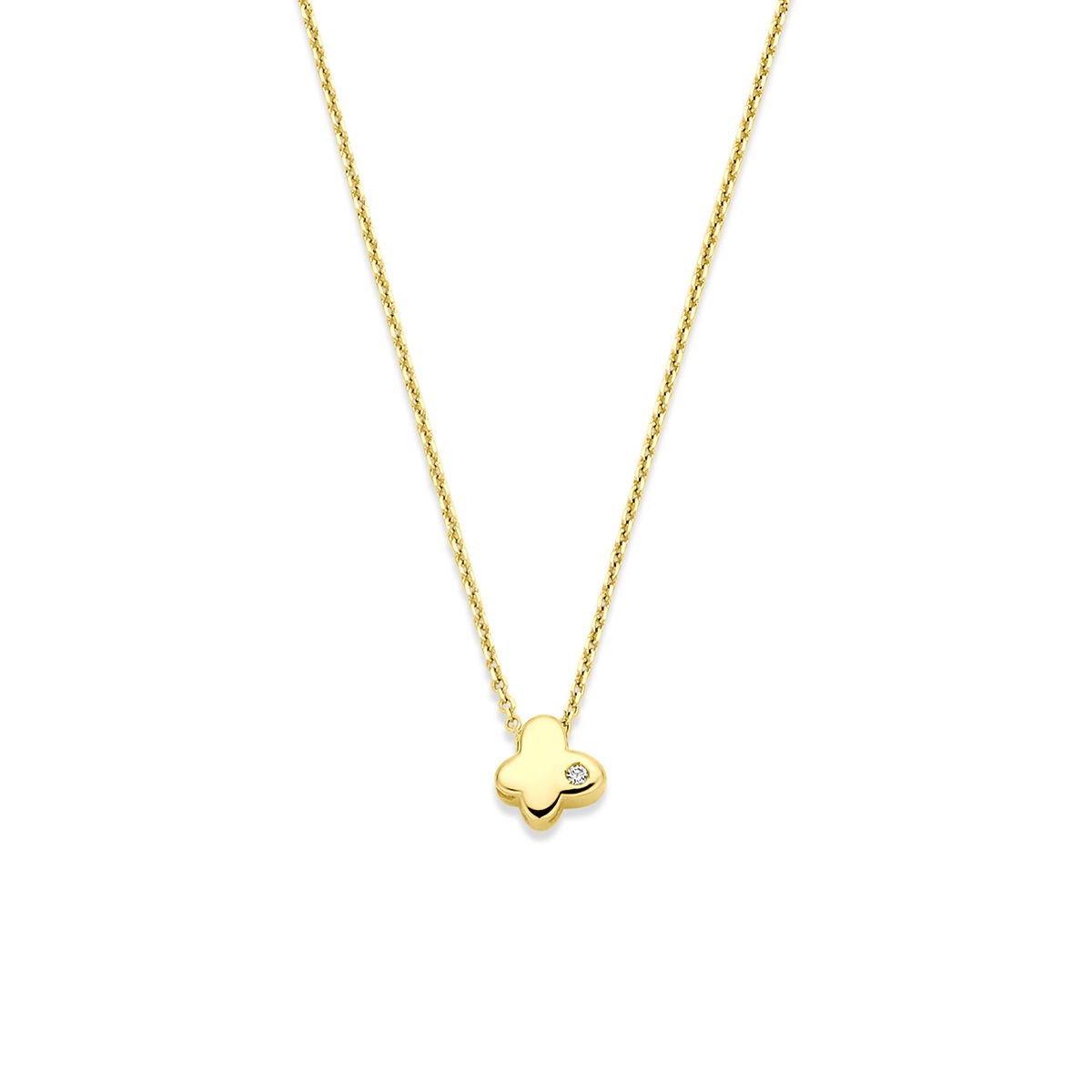 Collier en or jaune 14 carats avec un pendentif en forme de papillon et un diamant cultivé en laboratoire.