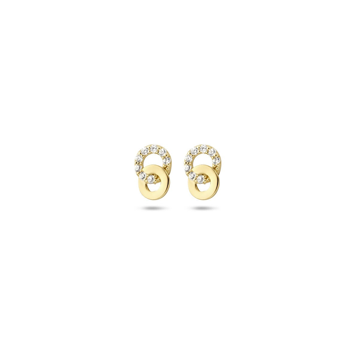 Boucles d'oreilles en or 14 carats avec zircons, en sertissage entourage.