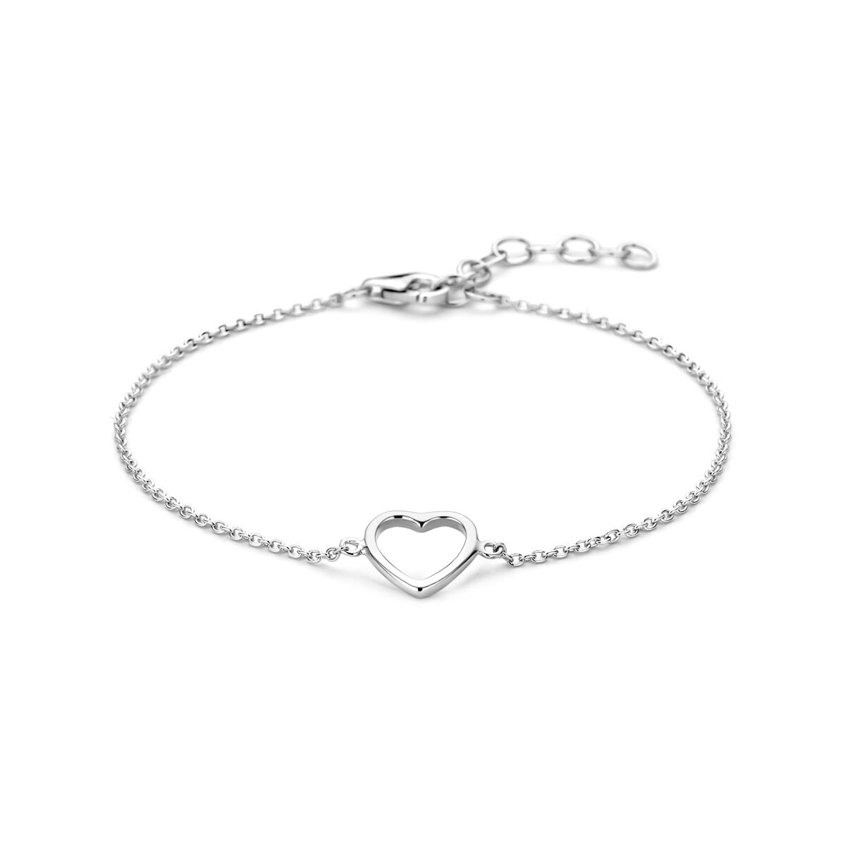 Gerhodineerde 925k zilveren armband met een open hart als opvallend detail.