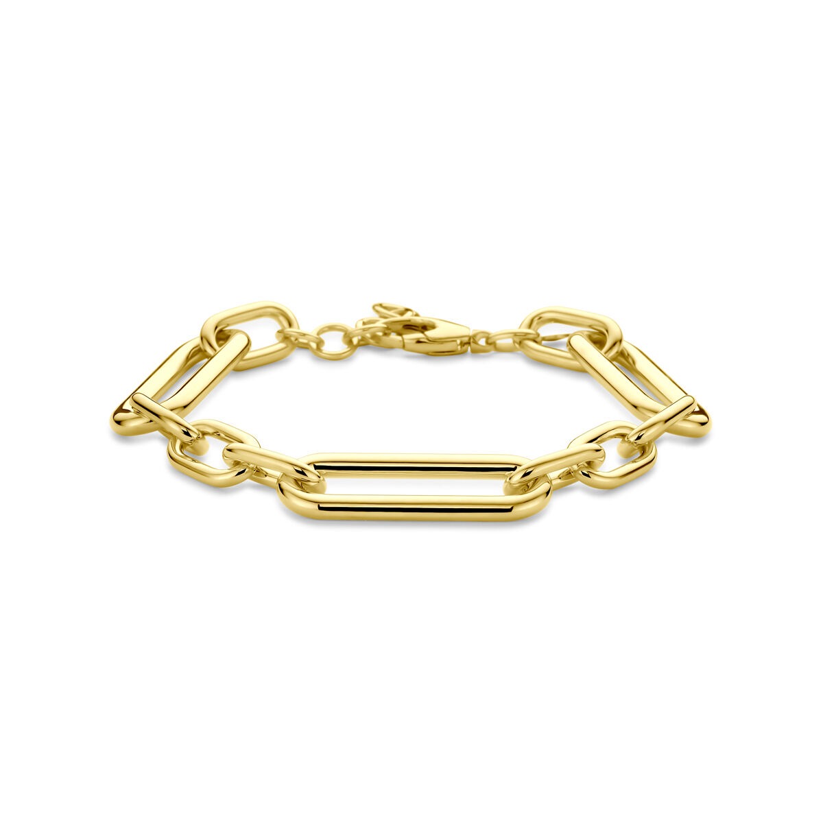 Bracelet en or jaune 14 carats avec maillons en forme d'ancre, largeur 11 mm, longueur 18 + 2,5 cm.