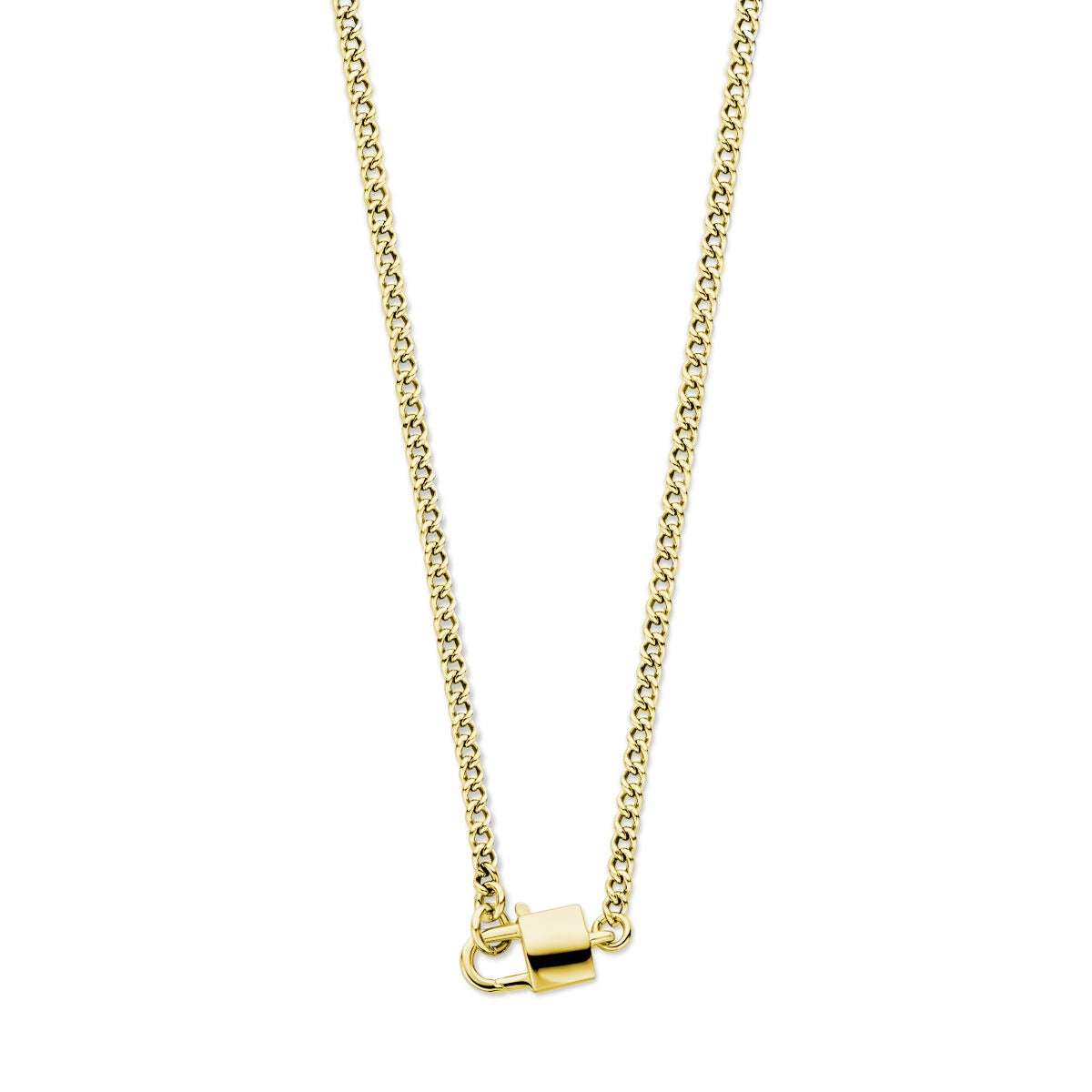 Goudkleurig verguld zilveren collier met een slot hanger en een fijne schakelketting.