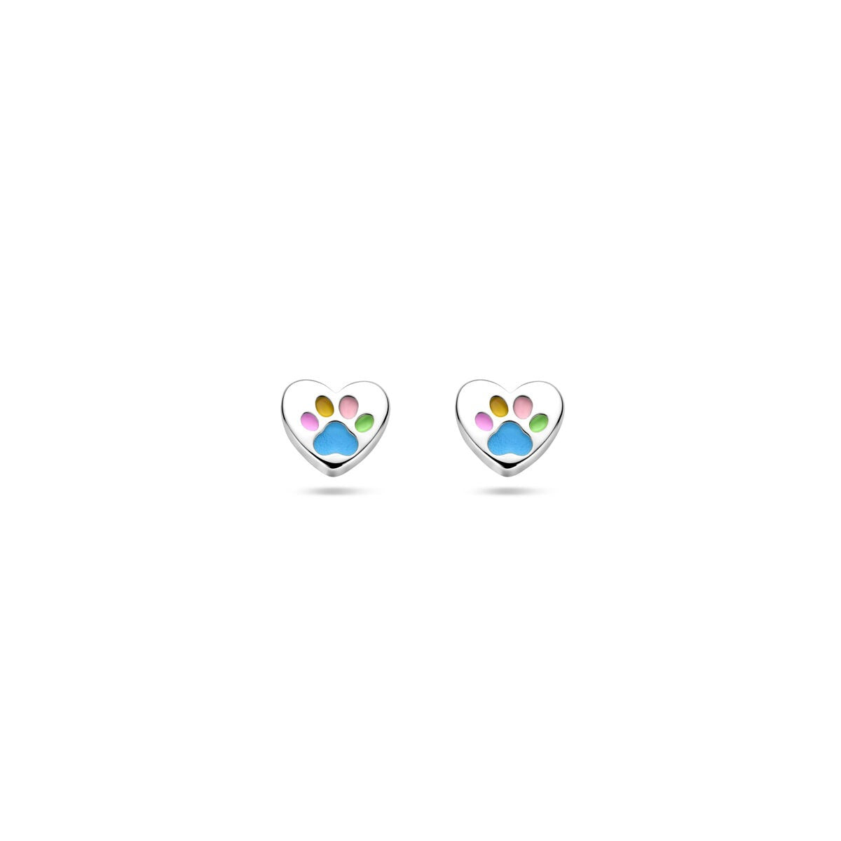 Puces d'oreilles en argent pour enfant en forme de cœur avec empreinte de patte de chien – Boucles d'oreilles pour enfant