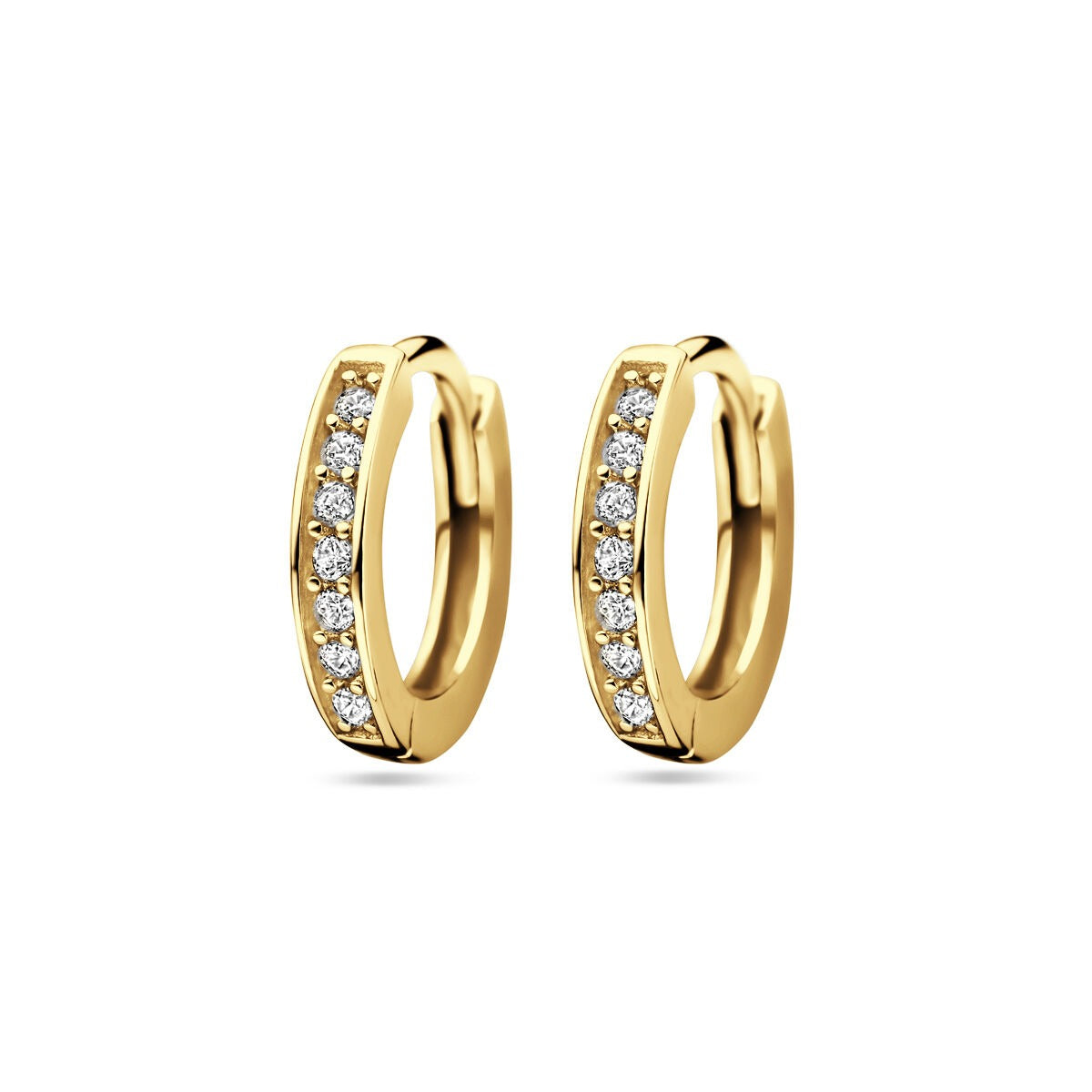 Boucles d'oreilles en argent doré avec zirconia, de forme ronde et d'un diamètre de 9 mm.
