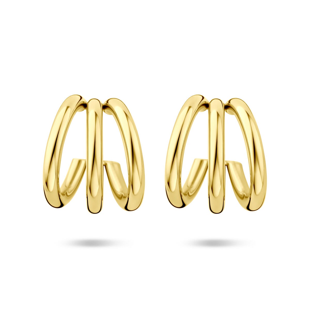 Boucles d'oreilles en acier doré avec ionisation, de forme ondulée, mesurant 21x18 mm.