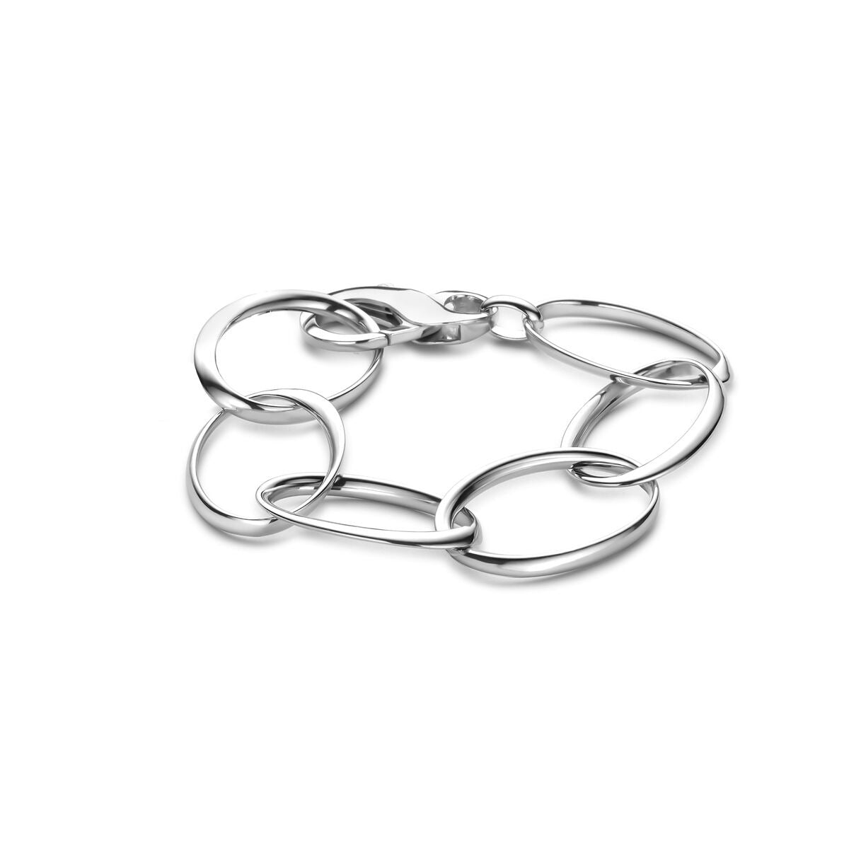 Bracelet argenté rhodié de 22 cm avec maillons ovales.