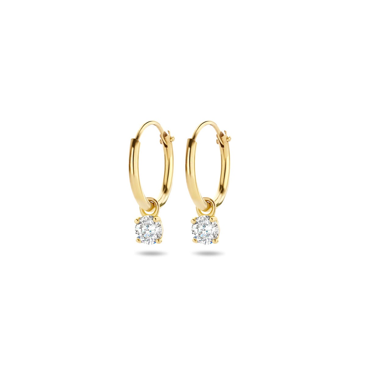 Boucles d'oreilles en or 14 carats avec zirconia, serties de chaton.