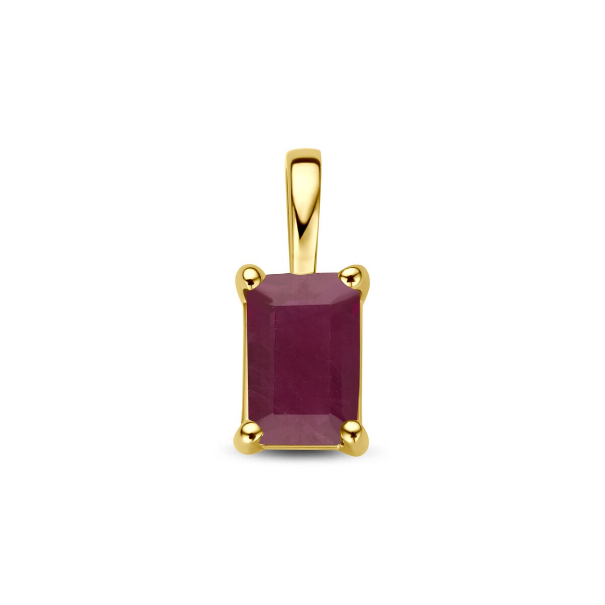 Pendentif en or jaune 14 carats avec un rubis rectangulaire.
