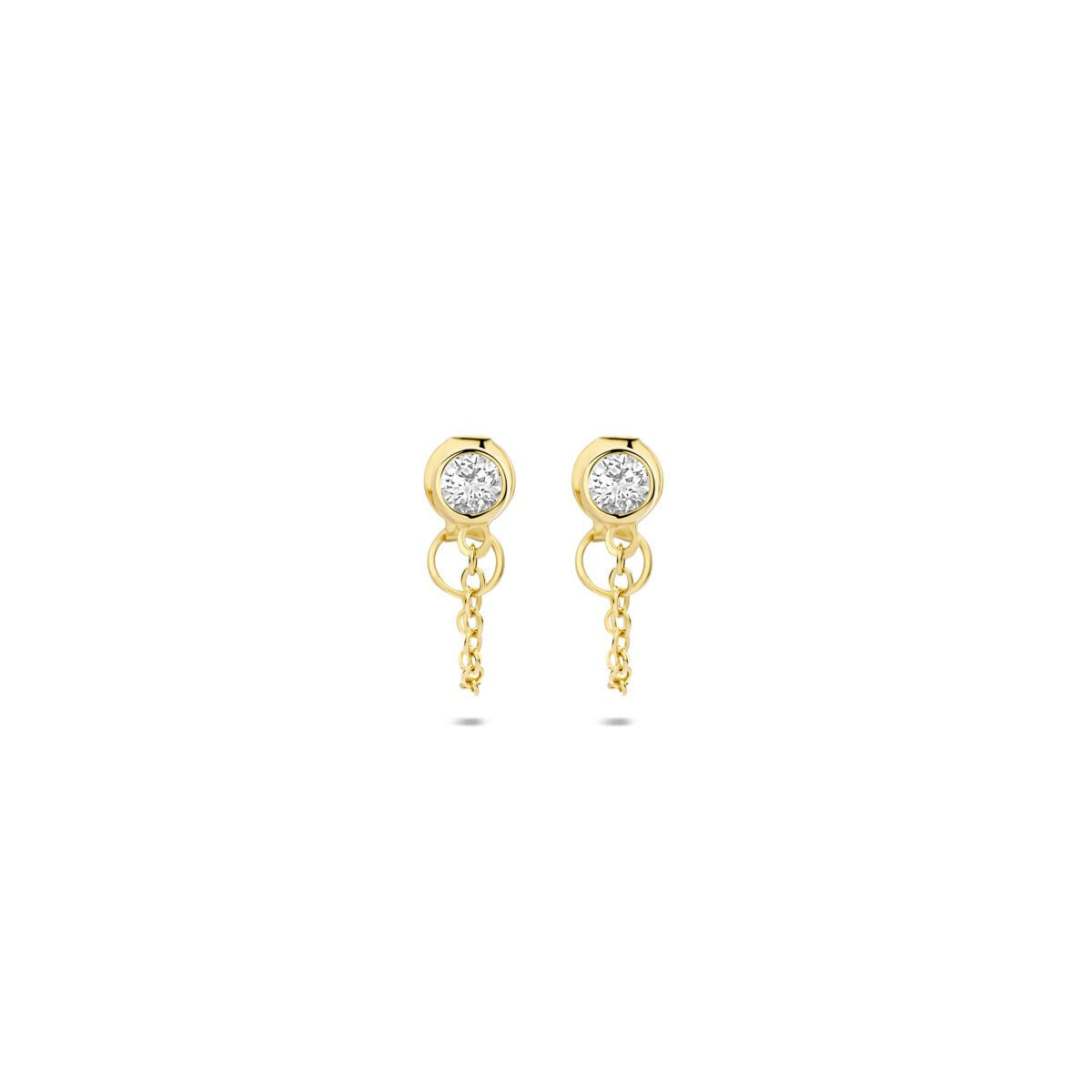 Boucles d'oreilles en argent 925 doré avec zirconia, ornées de chaînes délicates.